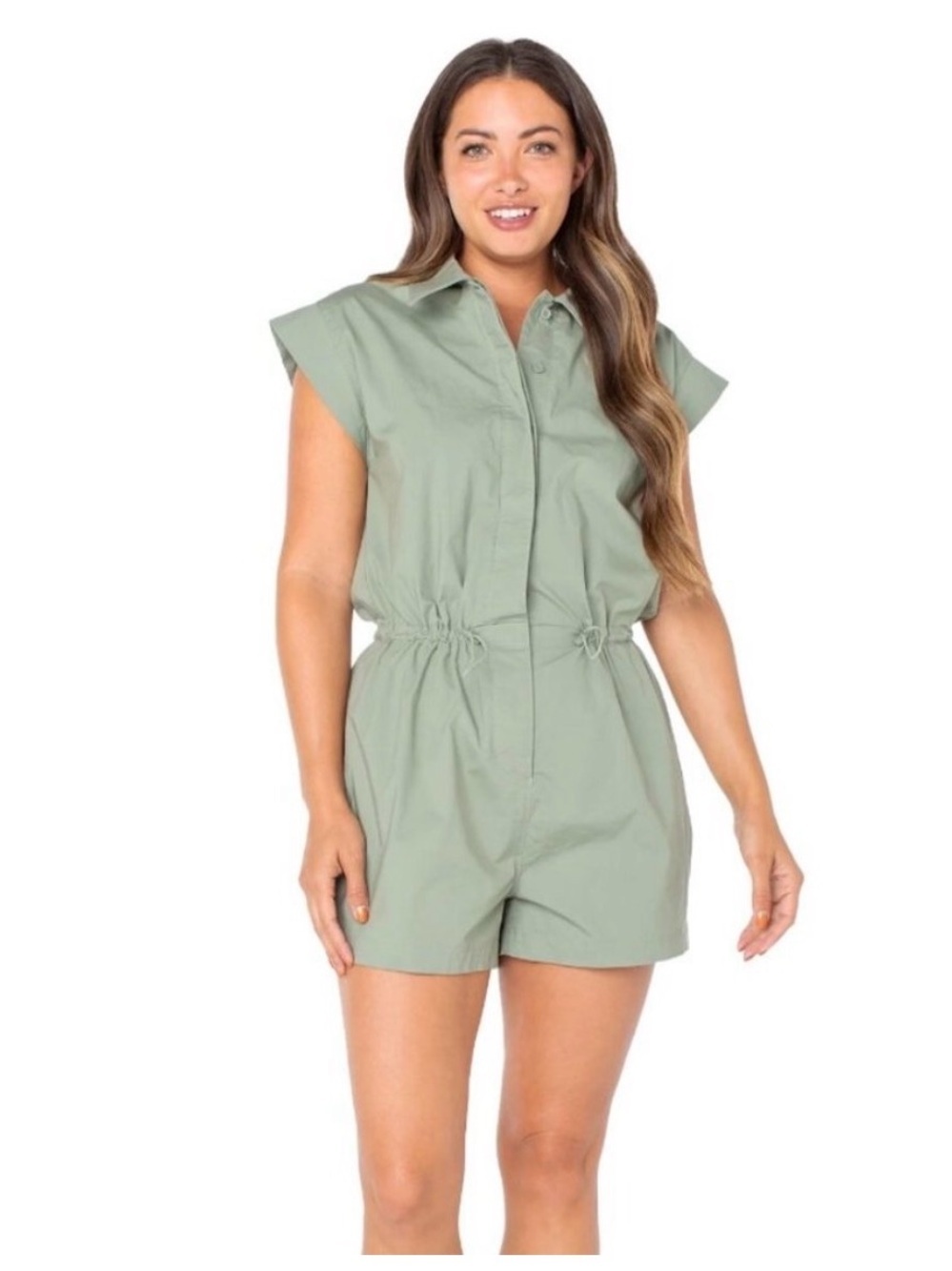Celebrity Pink Drawstring Waist Romper - Army Green